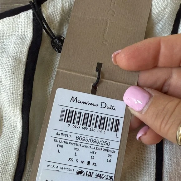 Massimo Dutti Women Linen Blend Two-Tone Strappy Dress in White Black Trim L Nwt - Picture 8 of 8